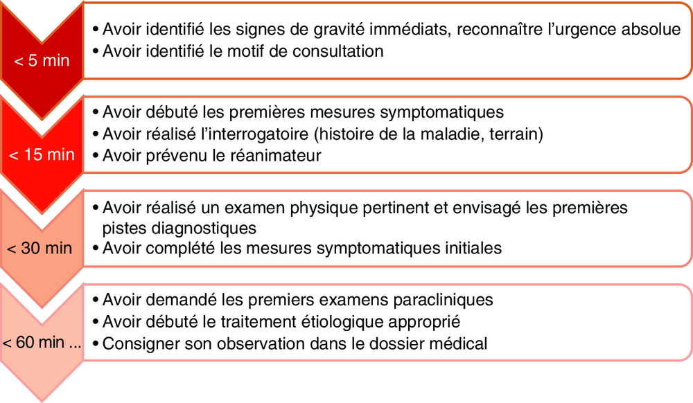 Frise chronologique des objectifs de prise en charge selon le délai