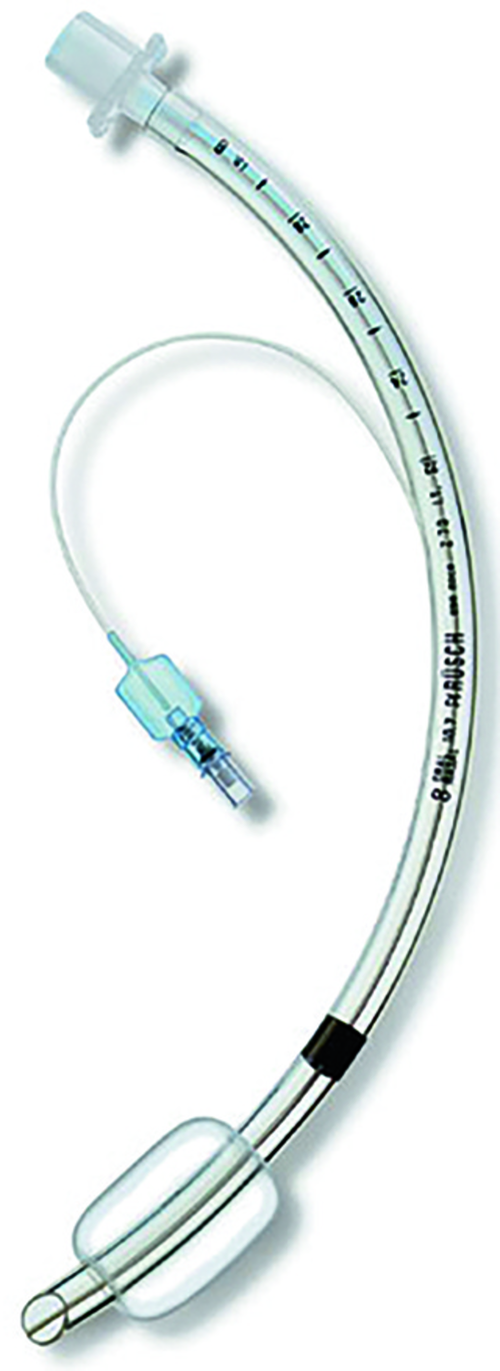 Photographie d'une sonde d'intubation trachéale à ballonnet avec son ballonnet pilote